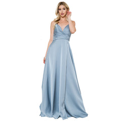 Elegant Satin Long Prom Dress with Spaghetti Straps and High Slit - Quirked Elegance