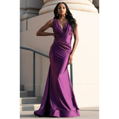 Sleeveless Stretch Fabric Fit & Flare Long Prom Dress with Rushed Waist - Quirked Elegance