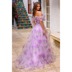Stunning Off-Shoulder A-Line Floral Long Prom Dress - Quirked Elegance