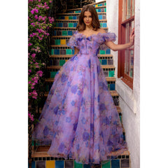 Stunning Off-Shoulder A-Line Floral Long Prom Dress - Quirked Elegance