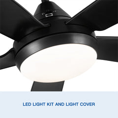 LED Ceiling Fan Lighting with Black Blade"56 - Quirked Elegance