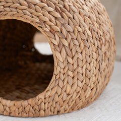 Woven Wicker Round Cat Bed Cave with Handles - 18" x 18" x 18" - Quirked Elegance
