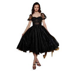 Midi-Length Tulle Prom Dress with Sweetheart Bodice (Curvy)