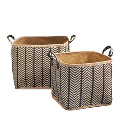 Pair of Square Woven Wicker Basket with Handles - 14" x 14" x 15" and 16" x 16" x 17 - Quirked Elegance
