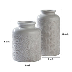 Pair Ceramic Vases with Textured Foliage Design - Quirked Elegance
