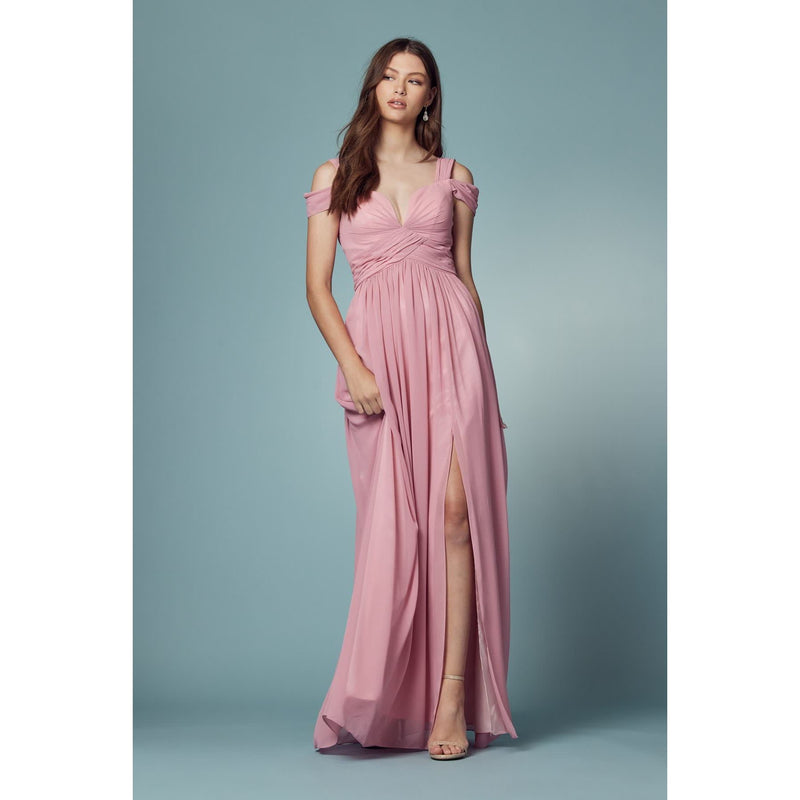 Sophisticated Chiffon Long Evening Dress with Cold-Shoulder Design - Quirked Elegance