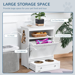 Storage Cabinet with Hidden Pet Feeder, White - Quirked Elegance