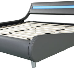 Faux Leather Platform Bed Frame with LED Lighting - Quirked Elegance