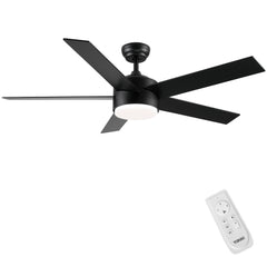 LED Light Matte Black Ceiling Fan with Remote Control, 52" - Quirked Elegance