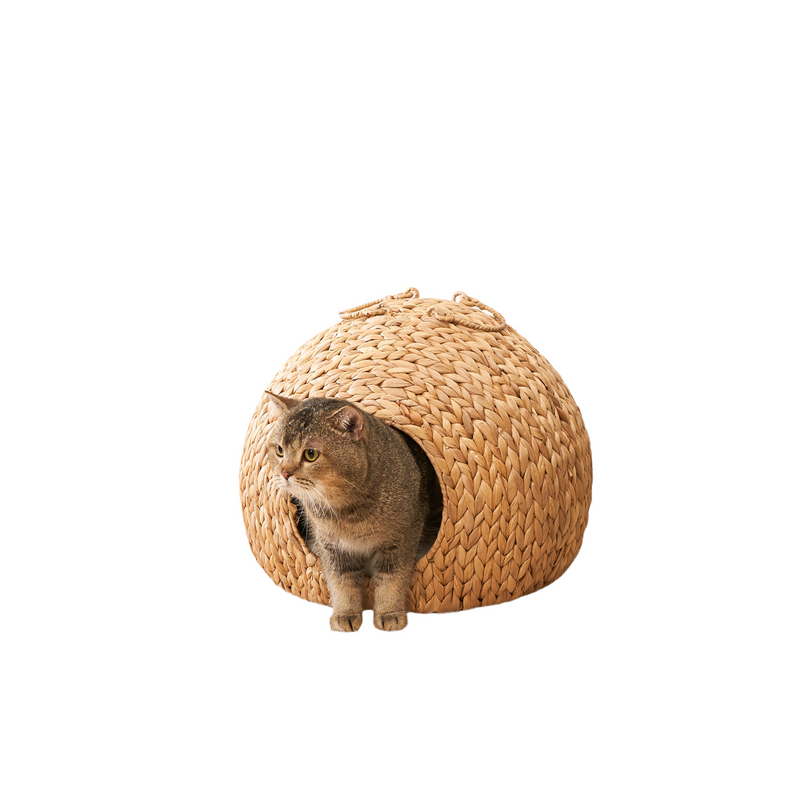 Woven Wicker Round Cat Bed Cave with Handles - 18