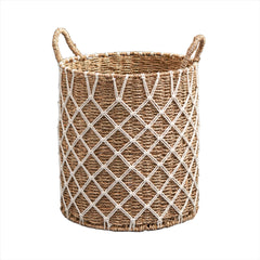 Round Woven Basket with Handles, 15" x 15" x 18.5" - Quirked Elegance