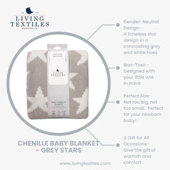 Grey Stars Chenille Soft Baby Blanket Reversible Premium Cozy Fabric for Best Comfort - for Infant,Toddler,Newborn,Nursery,Boy,Girl,Unisex,Throw,Crib,Stroller,Gift, Grey Stars 40X30