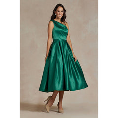 One Shoulder Satin Midi Prom Dress with Open Back - Quirked Elegance