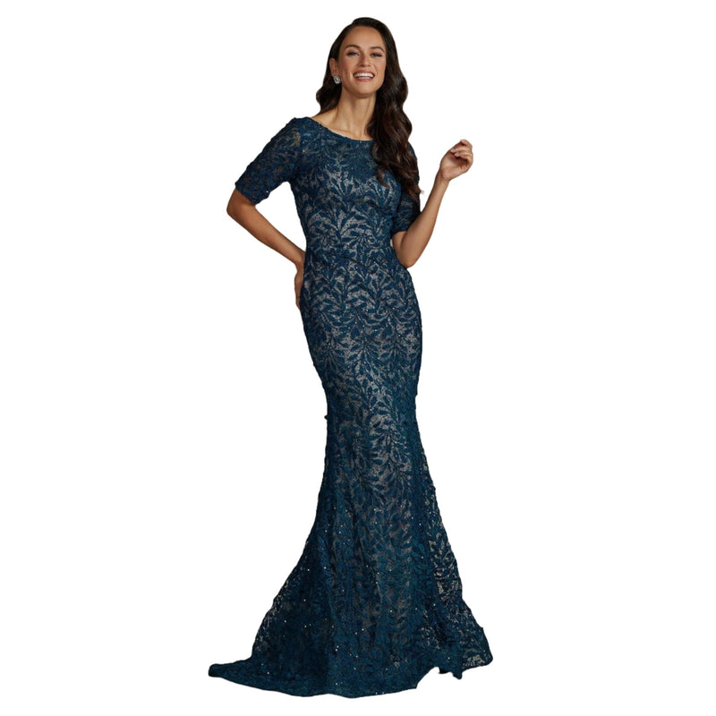 Elegant Mermaid Embroidered Lace Long Dress for Mother of the Bride - Quirked Elegance