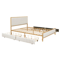 Queen Size Metal Frame Bed with 4 Drawers - Quirked Elegance