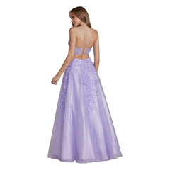 A-Line Embroidered Lace prom Open Criss Cross Back Long Prom Dress - Quirked Elegance