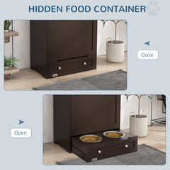 Storage Cabinet with Hidden Pet Feeder, Brown - Quirked Elegance