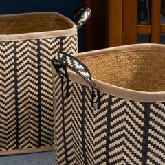 Pair of Square Woven Wicker Basket with Handles - 14" x 14" x 15" and 16" x 16" x 17 - Quirked Elegance