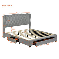 Tufted Headboard Platform Bed and 3 Drawers, Queen - Quirked Elegance