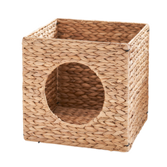 Woven Wicker Square Cat Bed Cave - 13" x 13" x 13"