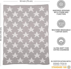 Grey Stars Chenille Soft Baby Blanket Reversible Premium Cozy Fabric for Best Comfort - for Infant,Toddler,Newborn,Nursery,Boy,Girl,Unisex,Throw,Crib,Stroller,Gift, Grey Stars 40X30