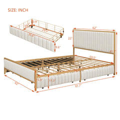 Queen Size Metal Frame Bed with 4 Drawers - Quirked Elegance