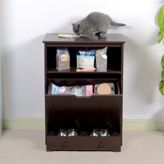 Storage Cabinet with Hidden Pet Feeder, Brown - Quirked Elegance