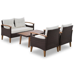Patio Seating Set, Brown and Beige - Quirked Elegance