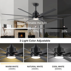 LED Light Ceiling Fan with Black Blade - 72" - Quirked Elegance