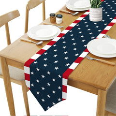 Independence Day 4Th of July Table Runner Dresser Scarves American Flag Cotton Linen Kitchen Home Decor Table Runners for Party Wedding Dining (Blue, 13 X 70 Inches)