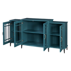 62" TV Stand, Buffet Sideboard Cabinet, Teal Blue - Quirked Elegance