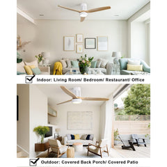 Modern Wooden Ceiling Fan- 52 Inch Indoor Flush Mount - Quirked Elegance