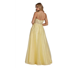 A-Line Embroidered Bodice Halter Open Back Long Prom Dress - Quirked Elegance