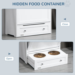 Storage Cabinet with Hidden Pet Feeder, White - Quirked Elegance