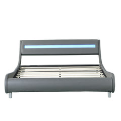 Faux Leather Curved Platform Bed Frame with LED Lighting - Quirked Elegance
