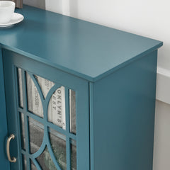 63" TV Stand,  Sideboard Buffet ,Storage Cabinet, Teal Blue - Quirked Elegance