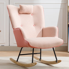 Soft Houndstooth & Leather Material Rocking Chair - Quirked Elegance