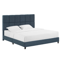 King Size Navy Blue Denim Platform Bed - Quirked Elegance