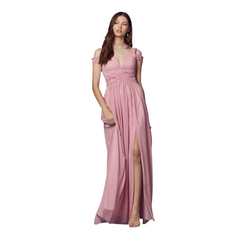 Sophisticated Chiffon Long Evening Dress with Cold-Shoulder Design