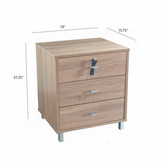 Modern Three Drawer Nightstand-  Natural Wood - Quirked Elegance