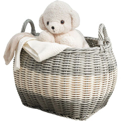 Oval Storage Basket with Handles - 18" x 15" x 15" - White-Gray - For Towel, Toys, Magazines Storage and Home Decoration