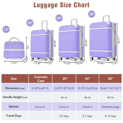 Light Hardshell  4 Pieces Luggage Set 20/24/28 - Quirked Elegance