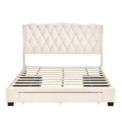 Tufted Headboard Platform Bed and 3 Drawers, Queen - Quirked Elegance
