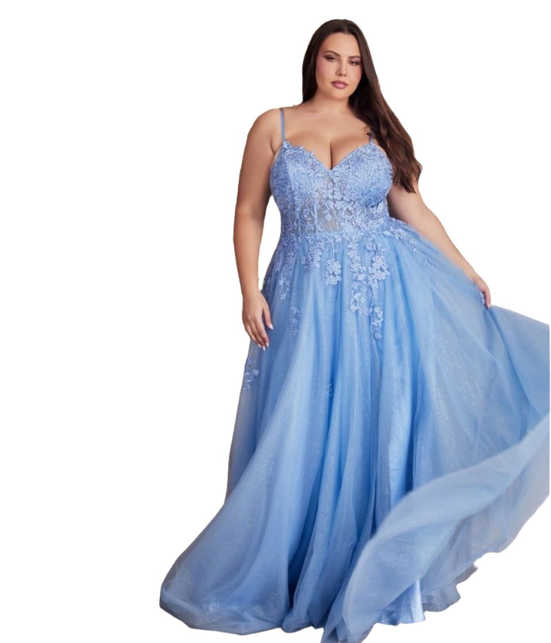 Captivating Curvy A-Line Prom Dress with Lace Applique and Tulle Skirt - Quirked Elegance