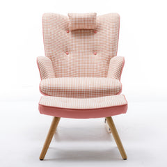 Soft Houndstooth & Leather Material Rocking Chair with Ottoman - Quirked Elegance