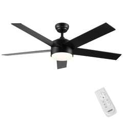 LED Light Matte Black Ceiling Fan with Remote Control, 52" - Quirked Elegance