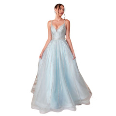 Luxurious A-Line Prom Dress with Deep V-Neckline and Embellished Bodice - Quirked Elegance