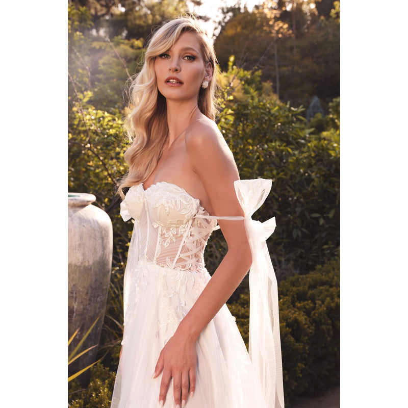 Elegant A-Line Wedding Dress with Floral Bodice and Tulle Skirt - Quirked Elegance