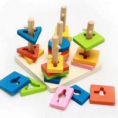 Baby Wooden Toys Materials Educational Geometry 5 Pillar Matching Color Shape Wooden Toy