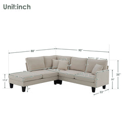 Modern Sectional Sofa,5-Seat Practical Couch Set with Chaise Lounge - Quirked Elegance